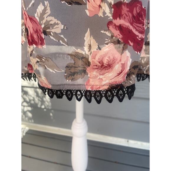 Dee Elle Size Small Tunic Boho Dress Gray and Pink Floral with Bell Sleeves - Picture 4 of 6